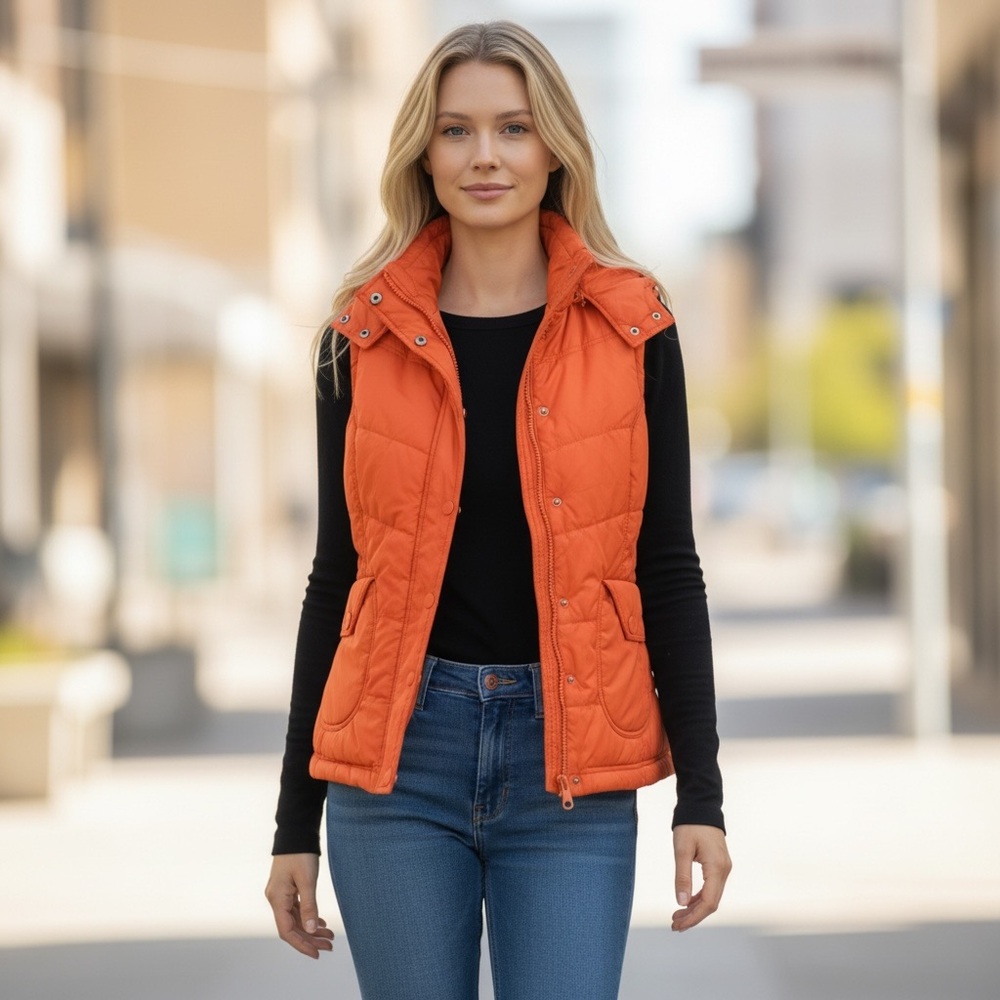 Naf Naf Puffer Vest Size Large • Button Front Quilted Layering